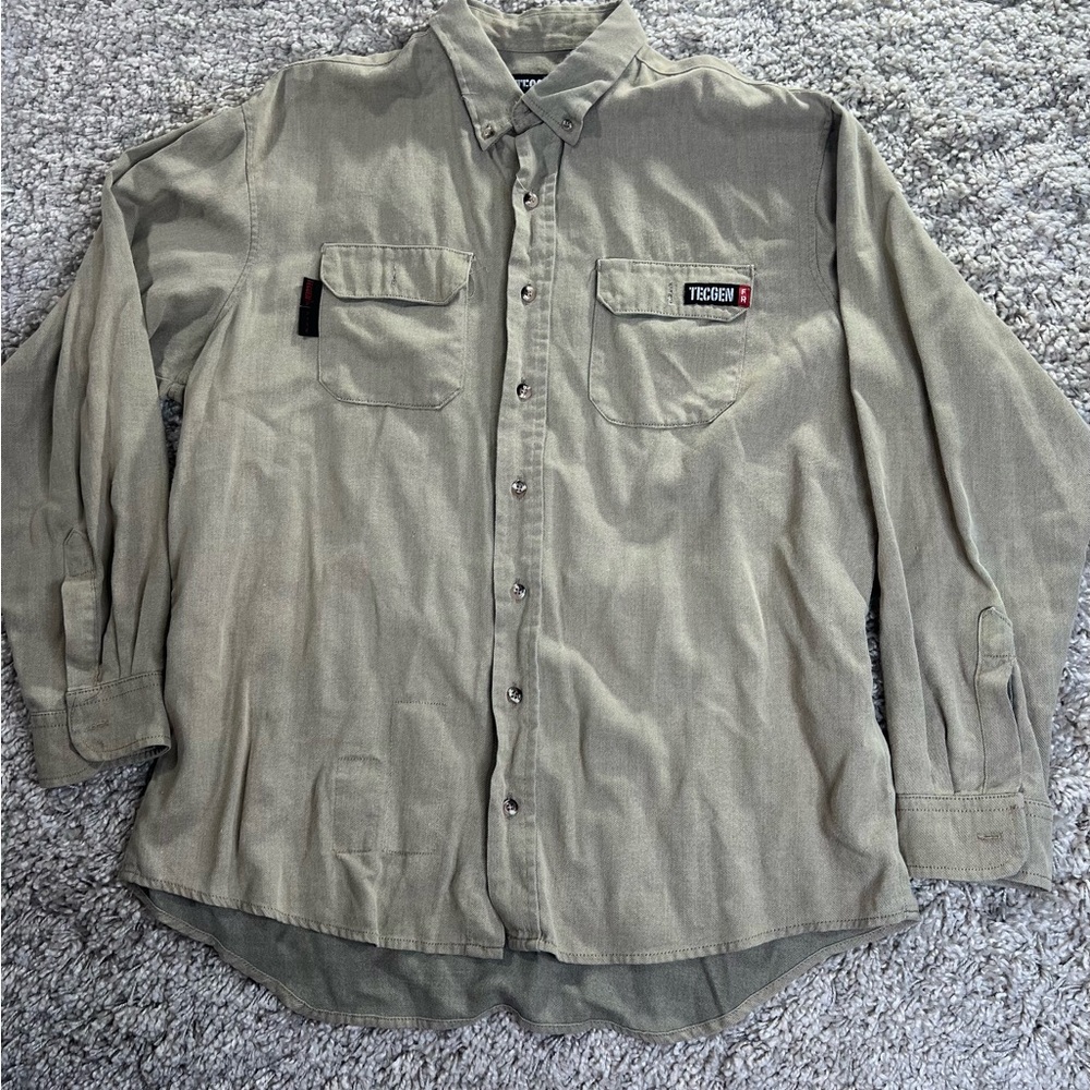 Tecgen fire retardant Men's Casual Button Down Shirt - khaki